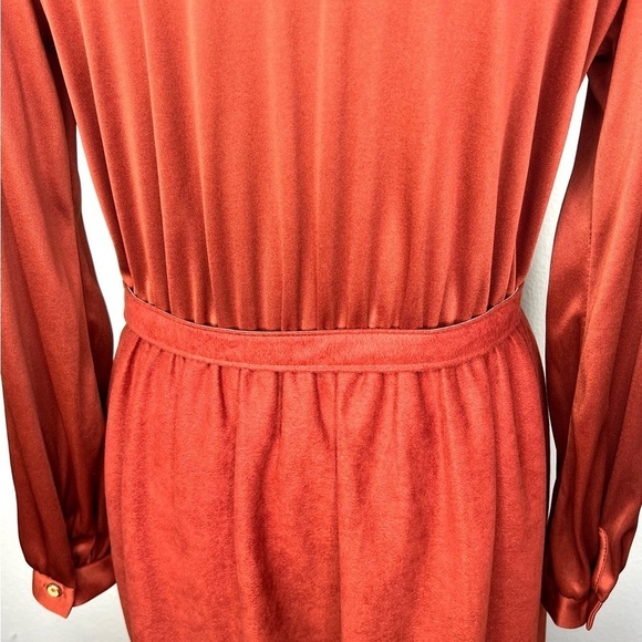 VINTAGE 1970s Sunshine Alley Secretary Dress Rust Orange Midi Matching Vest Vtg - Picture 5 of 13